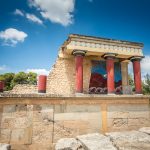 Knossos palace, Crete island, Greece. Detail of ancient ruins of famous Minoan palace of Knosos.