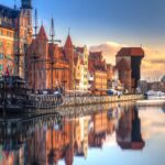 Gdansk with beautiful old town over Motlawa river at sunrise, Po